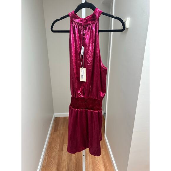 NEW NWT Ramy Brook Ellin Shiny Velour Halter Mini Dress Red Large - Picture 4 of 6